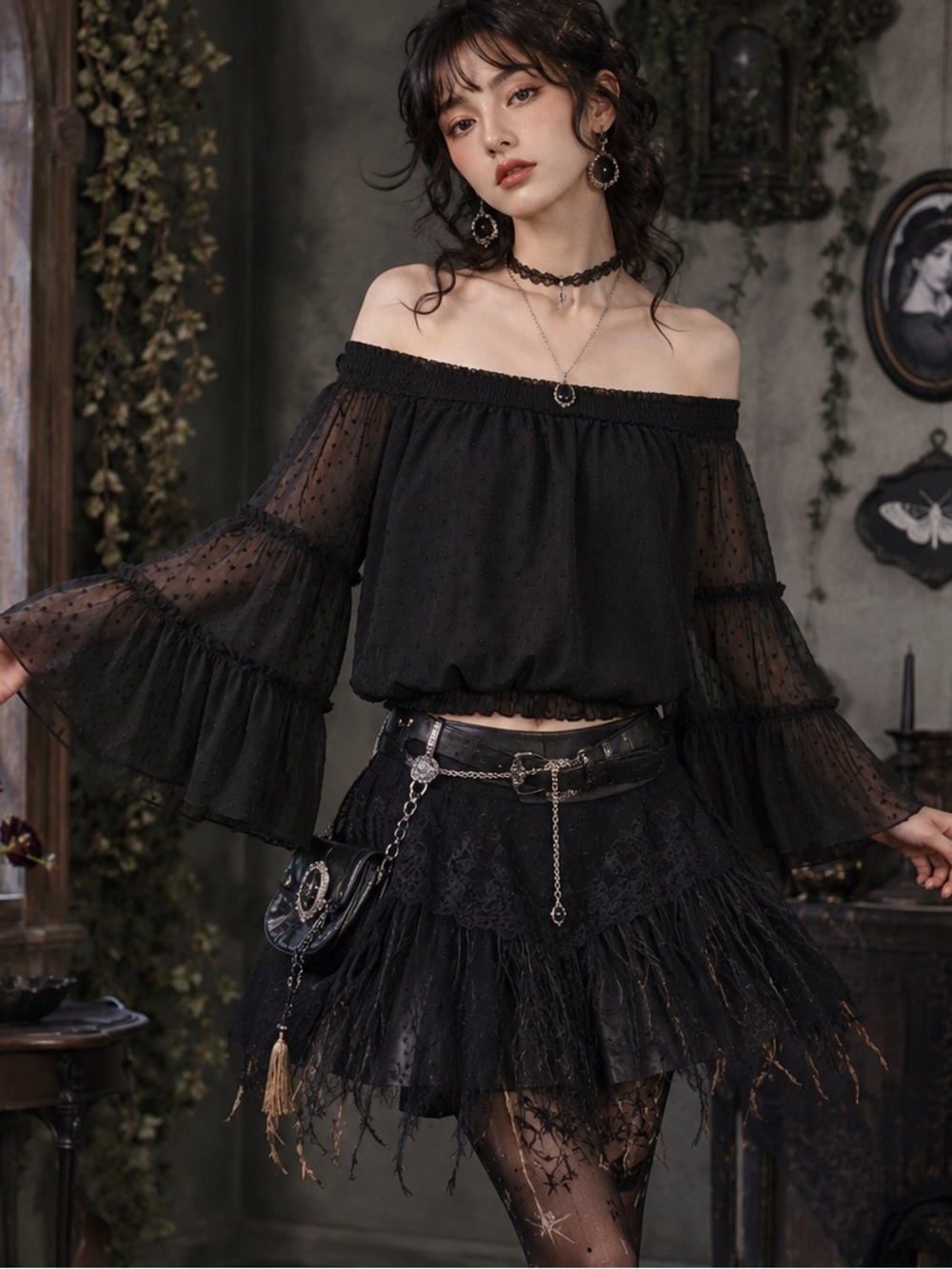Off The Shoulder Top Flared Bell Sleeve Women's Shirts Blouses Small Whimsigoth